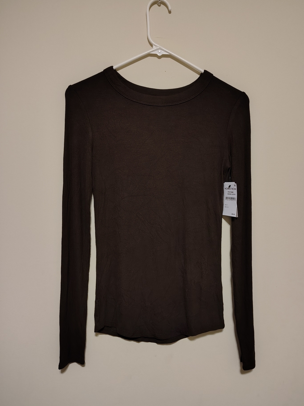 bp Ribbed Long-Sleeve Crewneck Top - Dark Brown - Picture 4 of 8